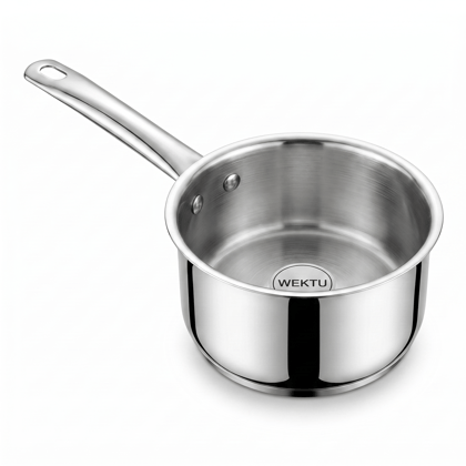 WEKTU Premium Stainless Steel Saucepan with Capsuled Induction Bottom  – Heavy Gauge Tea Milk Pan with Riveted Cool-Touch Handle | Mirror Finish Cookware for Gas & Induction Stove