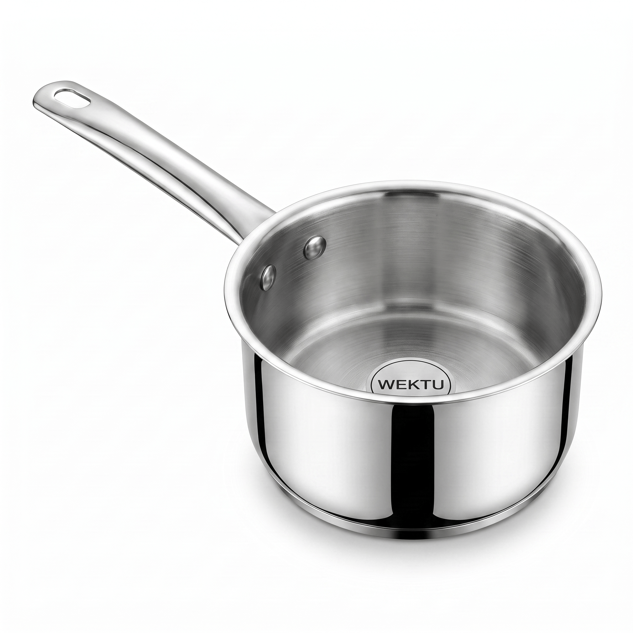 WEKTU Premium Stainless Steel Saucepan with Capsuled Induction Bottom  – Heavy Gauge Tea Milk Pan with Riveted Cool-Touch Handle | Mirror Finish Cookware for Gas & Induction Stove