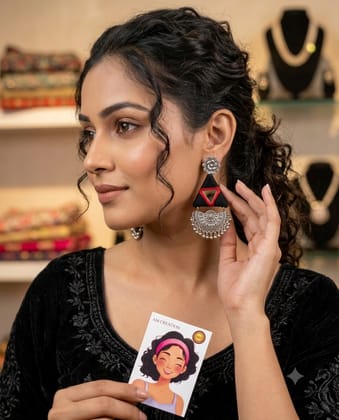 Silver Oxidized Black Threadwork Mirror Jhumka Earrings