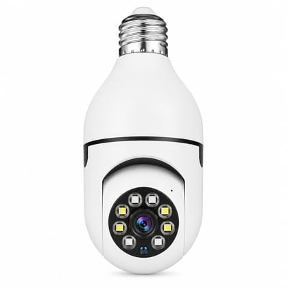 WiFi Panorama Bulb Security Camera | 360° Pan Tilt Wireless IP Camera | V380 Pro App Compatible | Two-Way Audio | Motion Detection Alert | Night Vision | Remote Viewing | Micro SD Card Support | Home & Office Surveillance