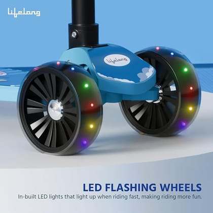 Lifelong Foldable Kids Kick Scooter with LED Wheels & Adjustable Height - Capacity 50kg- for Baby 3+ Year Old boy & Girl - Skate, Blue