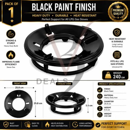 V3Deals Premium Gas Saver Stand – LPG Stove Burner Support, Energy Saving Trivet with Windproof 4-Leg Design, Heavy Duty 0.7mm Metal