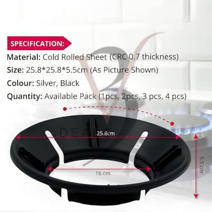 V3Deals Premium Quality Non Stick Gas Saver Burner Stand - Windproof Stove Cover Protector | Non-stick surface wipes clean in seconds — less scrubbing, more cooking, Windproof black-finish