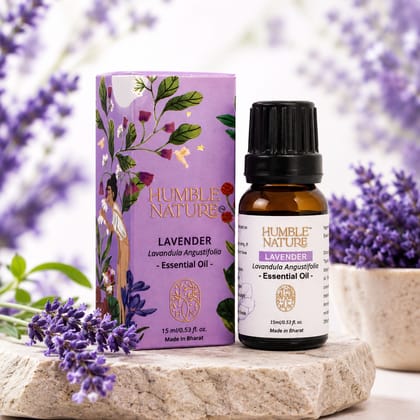 Humble Nature Lavender Essential Oil (Lavandula Angustifolia) – Steam Distilled Natural Plant Extract | Aromatherapy, Diffuser, Massage, DIY Skincare & Hair Care | GC-MS Tested | 15 ml