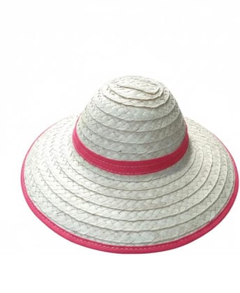 MJ Traders Handmade Natural Palm Leaf Sun Hat for Men & Women, Wide Brim Eco-Friendly Breathable Straw Beach Hat with Red Ribbon, Durable Outdoor Garden Cap