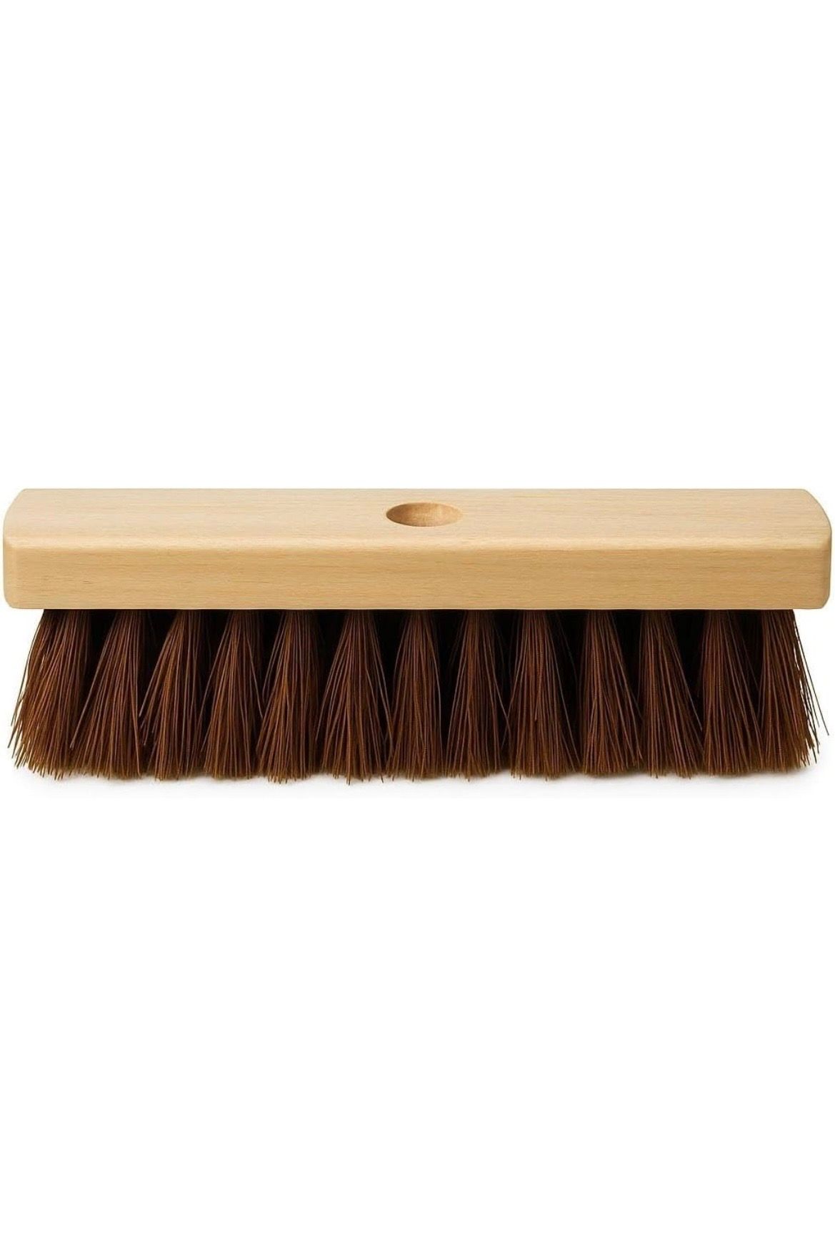 Natural Coconut Bristle Hard Floor Brush with Wooden Handle Slot, Heavy Duty Outdoor Scrubbing Broom Head for Rough Surfaces, Bathroom, Patio, Courtyard Cleaning
