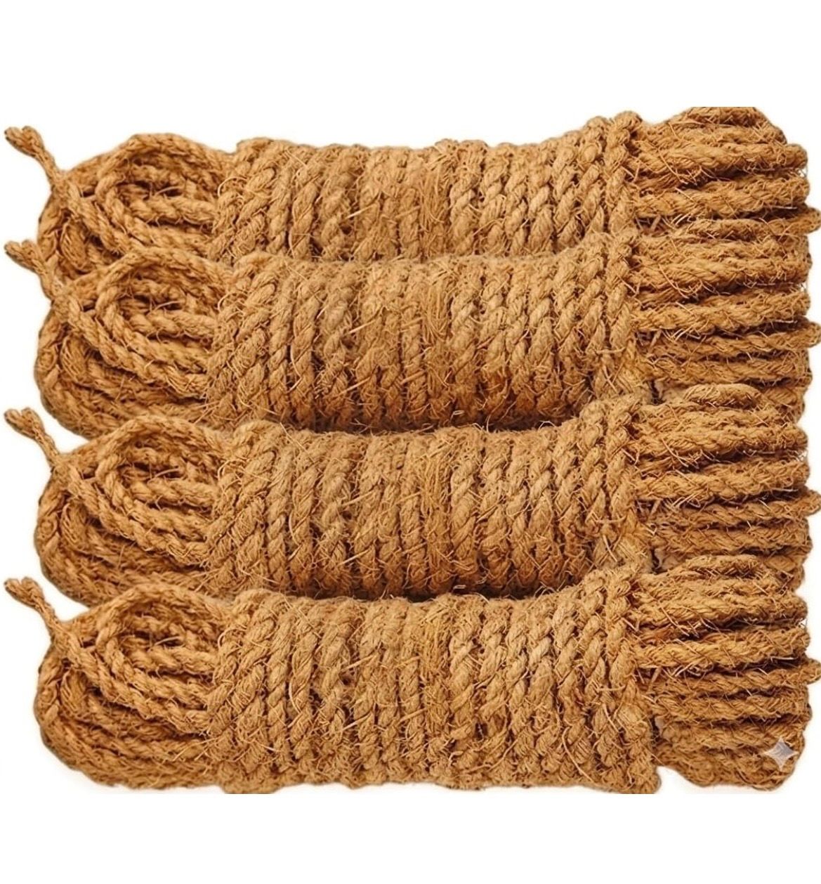 Natural Coconut Coir Rope 3 Bundles Set, Heavy Duty Eco Friendly Twisted Support Twine for Gardening, Crafting, Packing, Industrial Outdoor Use, Strong Biodegradable Lasso