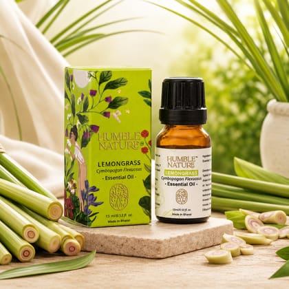 Humble Nature Lemongrass Essential Oil 15 ml | Steam Distilled | GC-MS Tested | Diffuser, Aromatherapy, Massage Blend, Home Fragrance & DIY Use