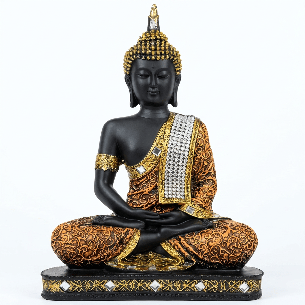 Premium Meditating Buddha Statue Black and Gold Decorative Figurine