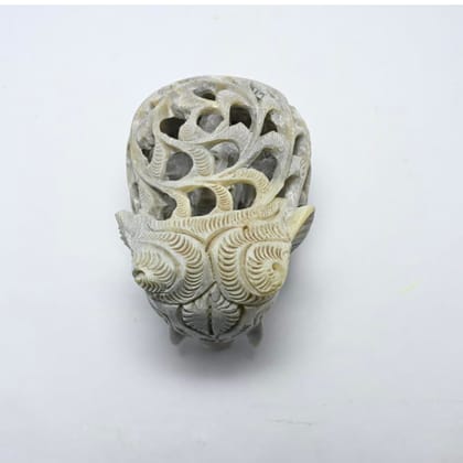 Hand-Carved Soapstone Elephant Figurine with Filigree Jali Work, 7cm