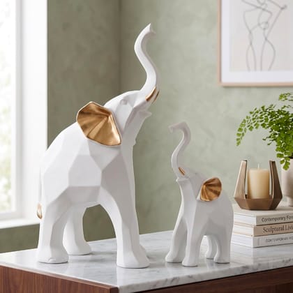 Geometric Elephant Decor Set Matte White and Gold (Set of 2)