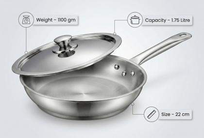 WEKTU Premium Stainless Steel Frypan with Stainless Steel Lid  – Heavy Gauge Induction Bottom Frying Pan with 3-Rivet Cool Touch Handle | Mirror Finish Skillet for Gas & Induction Stove