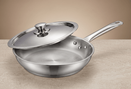 WEKTU Premium Stainless Steel Frypan with Stainless Steel Lid  – Heavy Gauge Induction Bottom Frying Pan with 3-Rivet Cool Touch Handle | Mirror Finish Skillet for Gas & Induction Stove