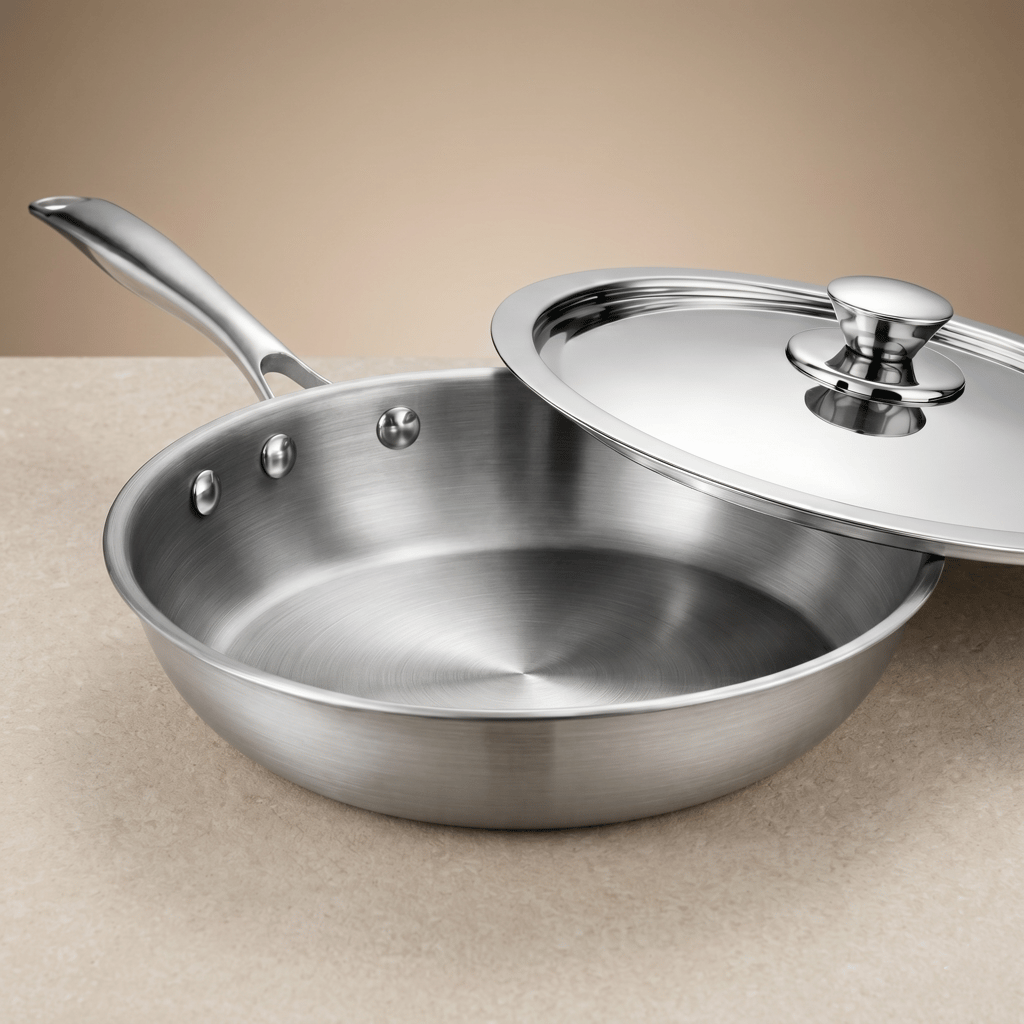 WEKTU Triply Stainless Steel Frypan with Stainless Steel Lid– 3-Layer Heavy-Gauge Frying Pan with Riveted Cool Touch Handle | Induction & Gas Compatible Skillet - Cookware | Buy online on ZillyBuy