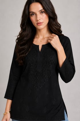 Mrs Right Women Handcrafted Chikankari Embroidered Reyon Straight Short Kurti