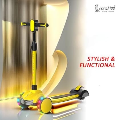 Cockatoo Glow Rider Led Kids Scooter, Scooter for Kids 4 Years and Above with LED Light Wheel, Adjustable Height, 48 mm Wheel Size, Max User Weight 75 Kg-Yellow