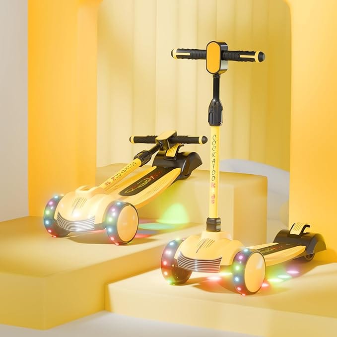 Cockatoo Glow Rider Led Kids Scooter, Scooter for Kids 4 Years and Above with LED Light Wheel, Adjustable Height, 48 mm Wheel Size, Max User Weight 75 Kg-Yellow