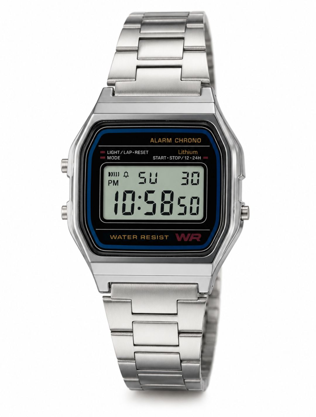 Men's Digital Stainless Steel Wrist Watch – Silver