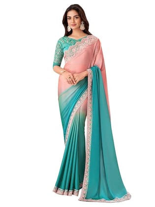 AKHILAM Women's Pure Chiffon Embellished Saree With Unstitched Blouse (Color- Peach)