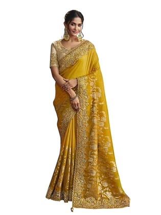 TRENDMALLS Women's Jacquard Silk Embroidery Sequence Work Saree with Unstitched Blouse Piece