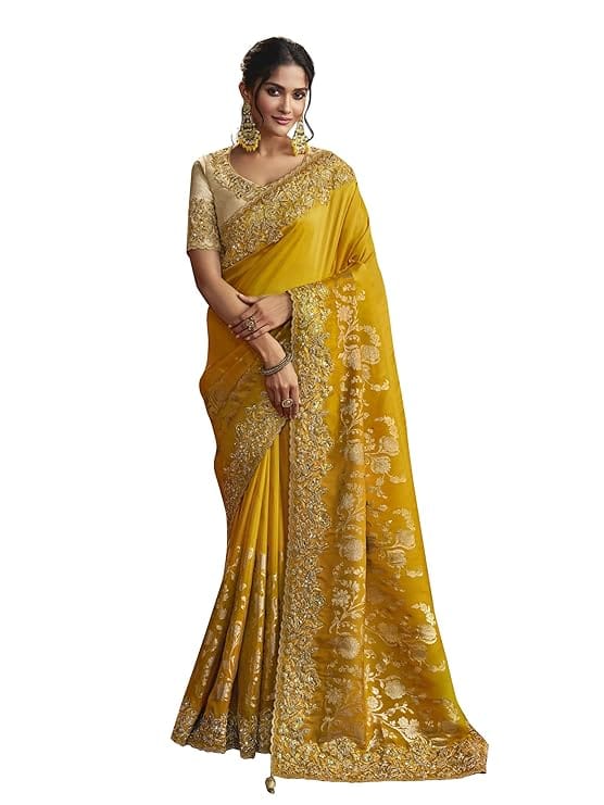 TRENDMALLS Women's Jacquard Silk Embroidery Sequence Work Saree with Unstitched Blouse Piece
