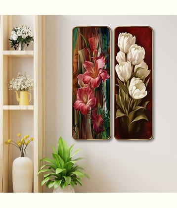 SAF Floral Wall Panel Set of 2 | Pink & White Flower Sparkle Lamination Art | Premium MDF Vertical Wall Décor for Living Room, Bedroom & Hall