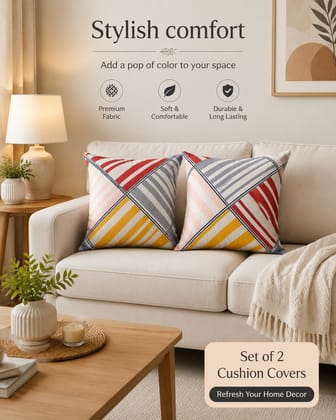 DHRUVINSRI Set of 2 Cotton Blend Cushion Covers 16 x 16 Inches, Square Striped Print Decorative Cushion Covers for Sofa, Living Room & Bedroom Home Decor DHRUVINSRI Set of 2 Cotton Blend Cushion Covers 16 x 16 Inches, Square Striped Print Decorative Cushion Covers for Sofa, Living Room & Bedroom Home Decor
