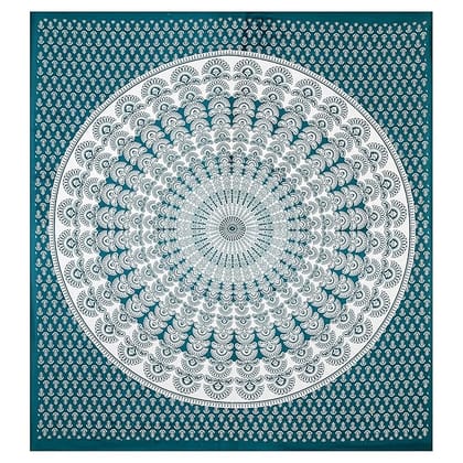 RajasthaniKart Pure 100% Cotton Double Bed Sheet with 2 Pillow Covers (Bedsheet for Double Bed Cotton, Green Rangoli)