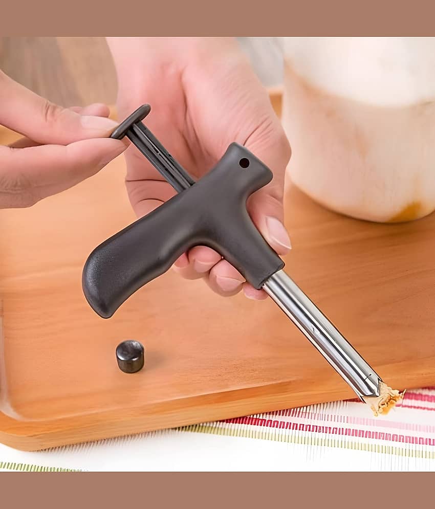 forral Silver Stainless Steel Coconut Opener Tool, Drill Cutter with Stick ( Set of 1 )