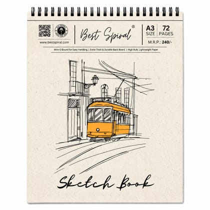 A3 Sketch Book - 72 Pages - 140 GSM Paper - 29.7 cm x 42 cm - Pack Of 1