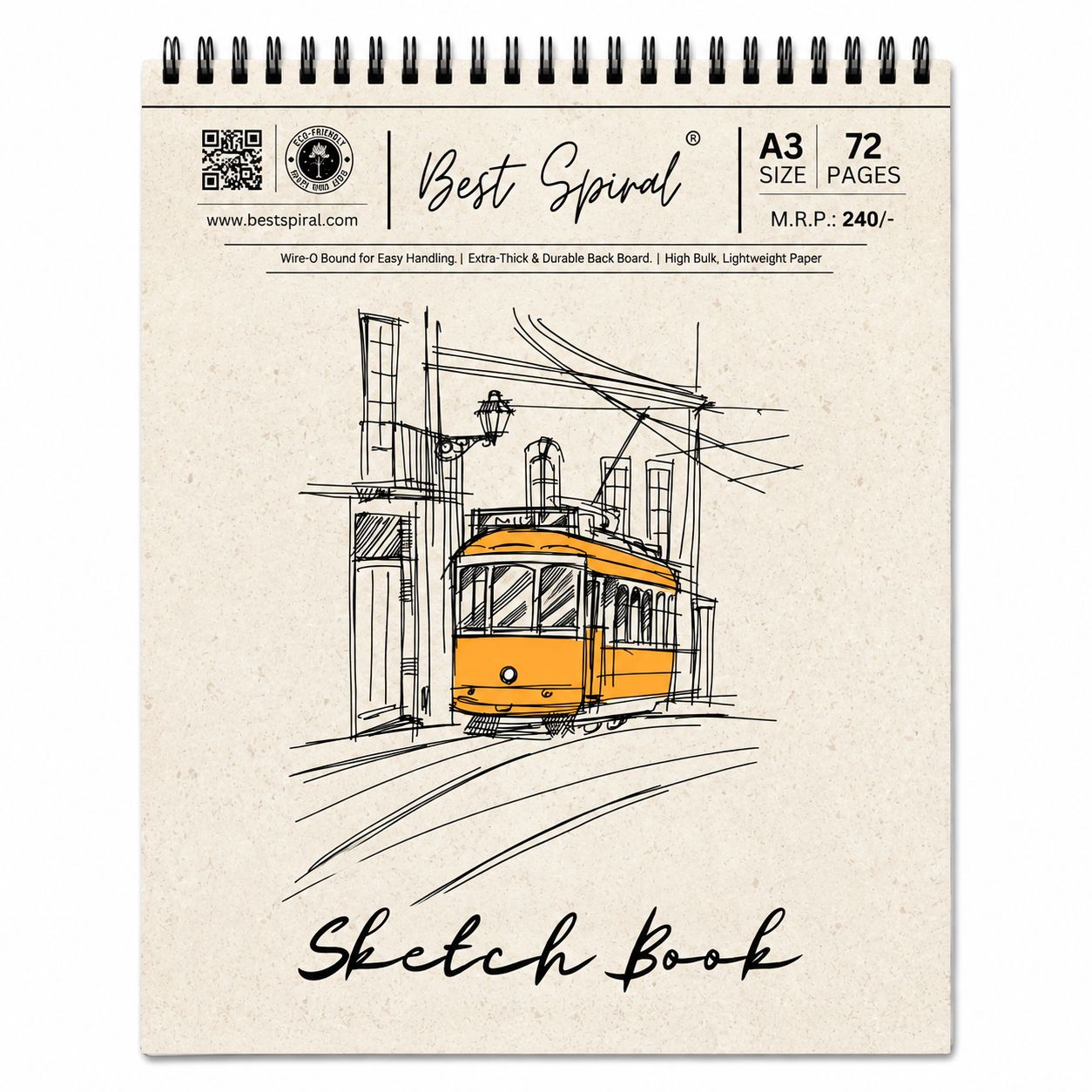 A3 Sketch Book - 72 Pages - 140 GSM Paper - 29.7 cm x 42 cm - Pack Of 1