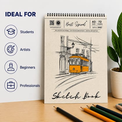 A3 Sketch Book - 72 Pages - 140 GSM Paper - 29.7 cm x 42 cm - Pack Of 1