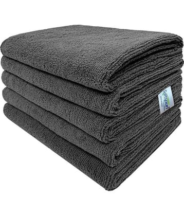 SOFTSPUN Microfiber Cleaning Cloths, 5pcs 40x60cms 340GSM Grey Highly Absorbent, Lint and Streak Free, Large Multi -Purpose Wash Cloth for Kitchen, Car, Window, Stainless Steel, silverware.