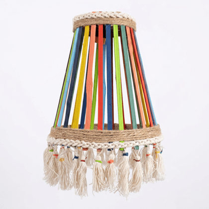 Flower Charm Handmade Bamboo Pendant Lamp | Eco-Friendly Hanging Ceiling Light with Jute Tassels | Boho Home Décor