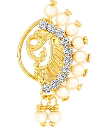 Vighnaharta Gold Plated with Peals Alloy Maharashtrian Nath Nathiya./ Nose Pin for women VFJ1004NTH-Press
