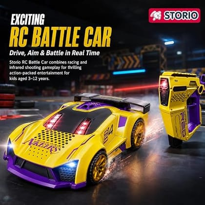 Storio RC Battle Car for Kids 3-12 Years, Remote Control Car with 2 Player Shooting Game, Rechargeable Toy Car with Flip Action