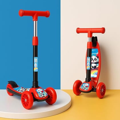 Kids Scooter Panda - 3 PVC Wheel Kick for Kids with Adjustable Foldable Design, Skating Style Alternative to Cycle, Ideal Up to 50 Kg,Red