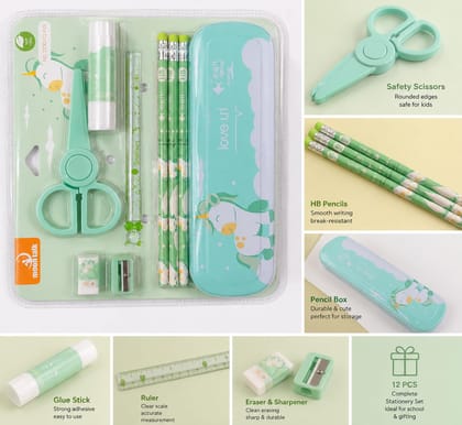 12 Pcs Unicorn Stationery Kit for Kids, Pencil Box Set with Pencils, Eraser, Sharpener, Scale, Glue Stick & Scissors, School Supplies, Birthday Gift, Return Gift for Girls & Boys