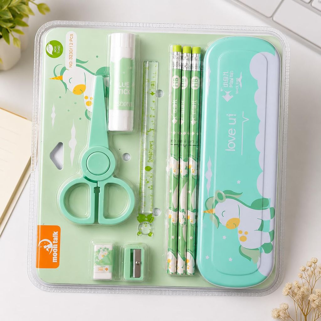 12 Pcs Unicorn Stationery Kit for Kids, Pencil Box Set with Pencils, Eraser, Sharpener, Scale, Glue Stick & Scissors, School Supplies, Birthday Gift, Return Gift for Girls & Boys - Stationery | Buy online on ZillyBuy