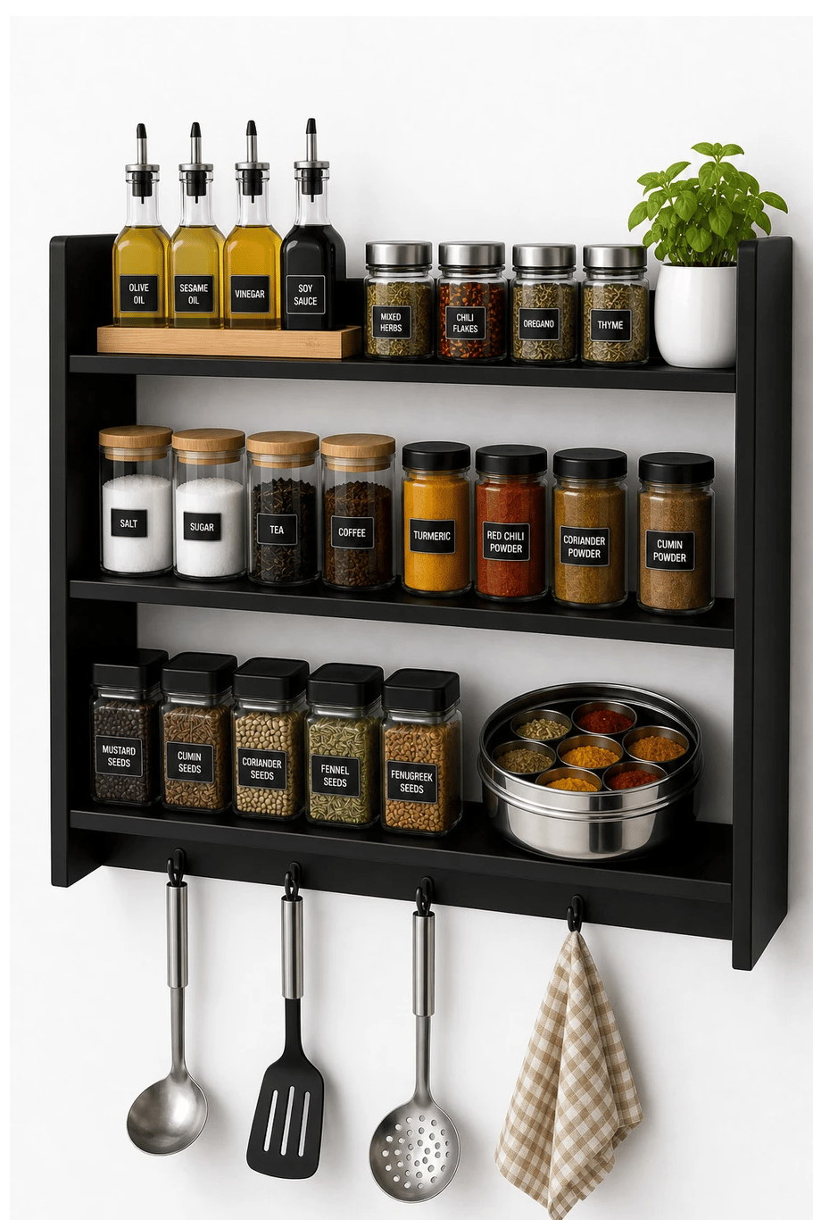 Wall Mounted Wooden Spice Rack