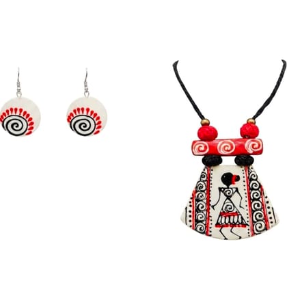 Handcrafted Terracotta Necklace Set with Earrings - Traditional Indian Jewelry, Statement Pendant Design, Ethnic Handmade Jewellery for Women & Girls