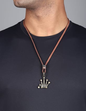 Charming Crown Pendant-With Leather Chain / Brown
