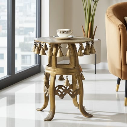 Brass Stool with Hanging Bells - Decorative Home & Temple Showpiece, Height : 19.3 Inch (BSMAS821 A)
