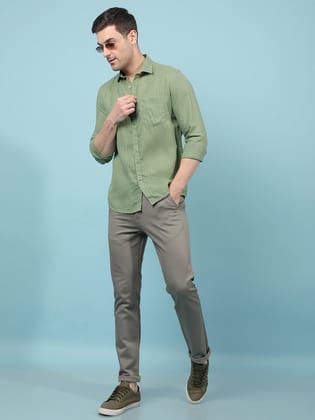 Green Vertical Stripes Linen Shirt-S / Green