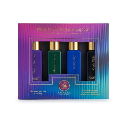 AMALEA VITAFLORE Moods Collection Gift Set for Men and Women – 20ml x 4 Eau de Parfum, Luxury Unisex Perfume Set with Fresh, Musky, Daytime & Nighttime Scents