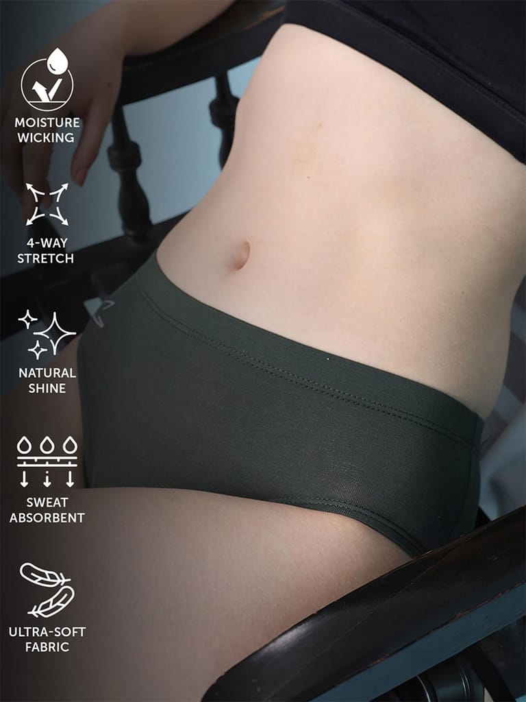 Freecultr Women’s Micromodal Mid-Rise Hipster | Super Soft & Breathable Fabric | Medium Rear Coverage | Comfortable Stretch Elastic | Pack of 3 |Color - Avocado Green