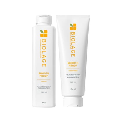 Biolage Smoothproof Anti-Frizz Shampoo Conditioner Combo with Camellia oil for 72HR Frizz Control(400 ml + 236ml) Pack of 2