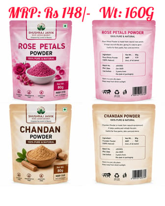 SHUSHRAJ JAIVIK Rose Petals Powder & Chandan Powder Combo Pack - 100% Pure & Natural Skin Care Powder