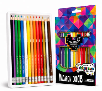 KTRS ENTERPRISE 15 Pcs Erasable Colored Pencils Set for Kids & Students | Bright Bold Colors | Smooth Coloring Pencils for Drawing, Sketching, Art & Craft | Macaron Color Pencil Set