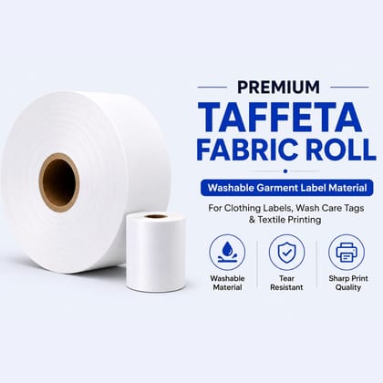 Premium Taffeta Tagging Paper Roll for Garment Labels – Tear-Resistant Fabric Roll | Free 1 POS Billing Roll | Sizes 25mm to 50mm